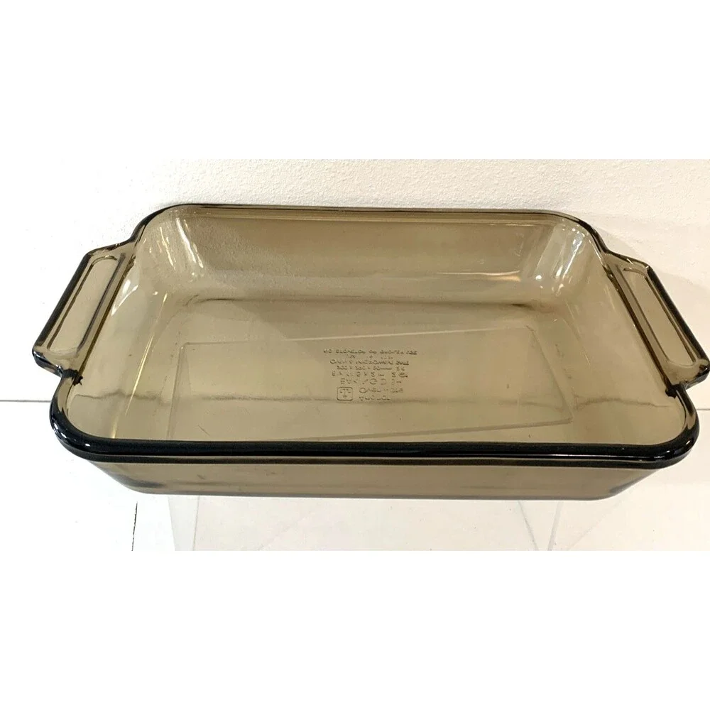 Vintage Anchor Oven Baking Dish 8x11.5x2 Inch 2 Quart Amber Casserole Pan Pyrex